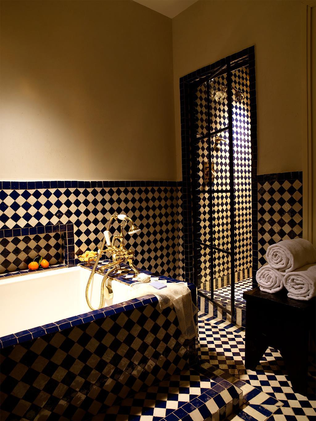 Blue Moroccan tile bathroom