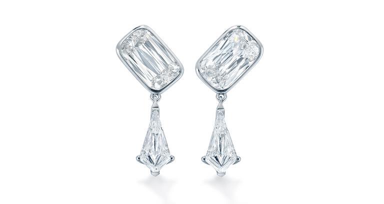 Diamond Ashoka Earrings - ashoka cut diamonds in a platinum rubover and claw setting
