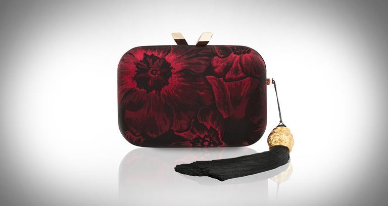 Kotur Morley clutch in floral brocade with tassel