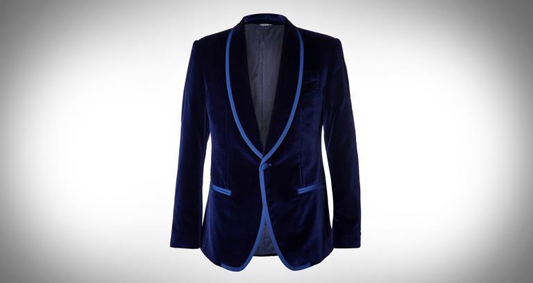 Dolce & Gabbana blue slim-fit satin-trimmed velvet tuxedo jacket seen on mrporter.com